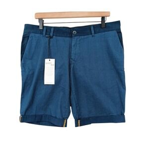 Alberto Shorts Mens 35 Long 9" Blue Pinstripe Slim Fit Garment Dyed Sammy NEW
